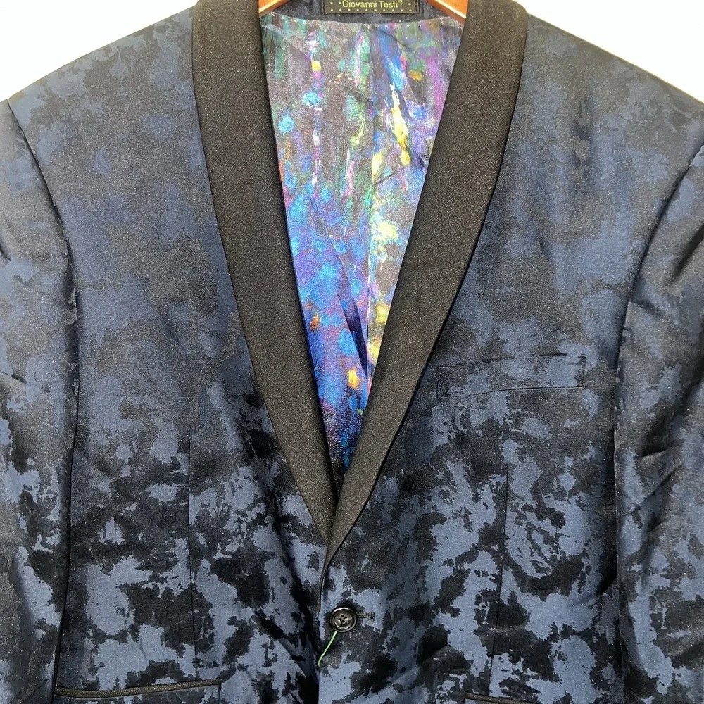 Giovanni Testi Blazer Mens 42S Navy Blue Bold Colorful Lining Slim GT2SS-2169